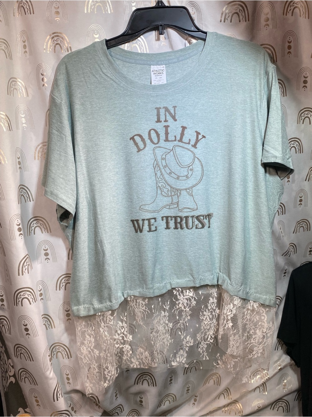 Athletic Works Sage Green 'In Dolly We Trust' Graphic Tee Upcycled